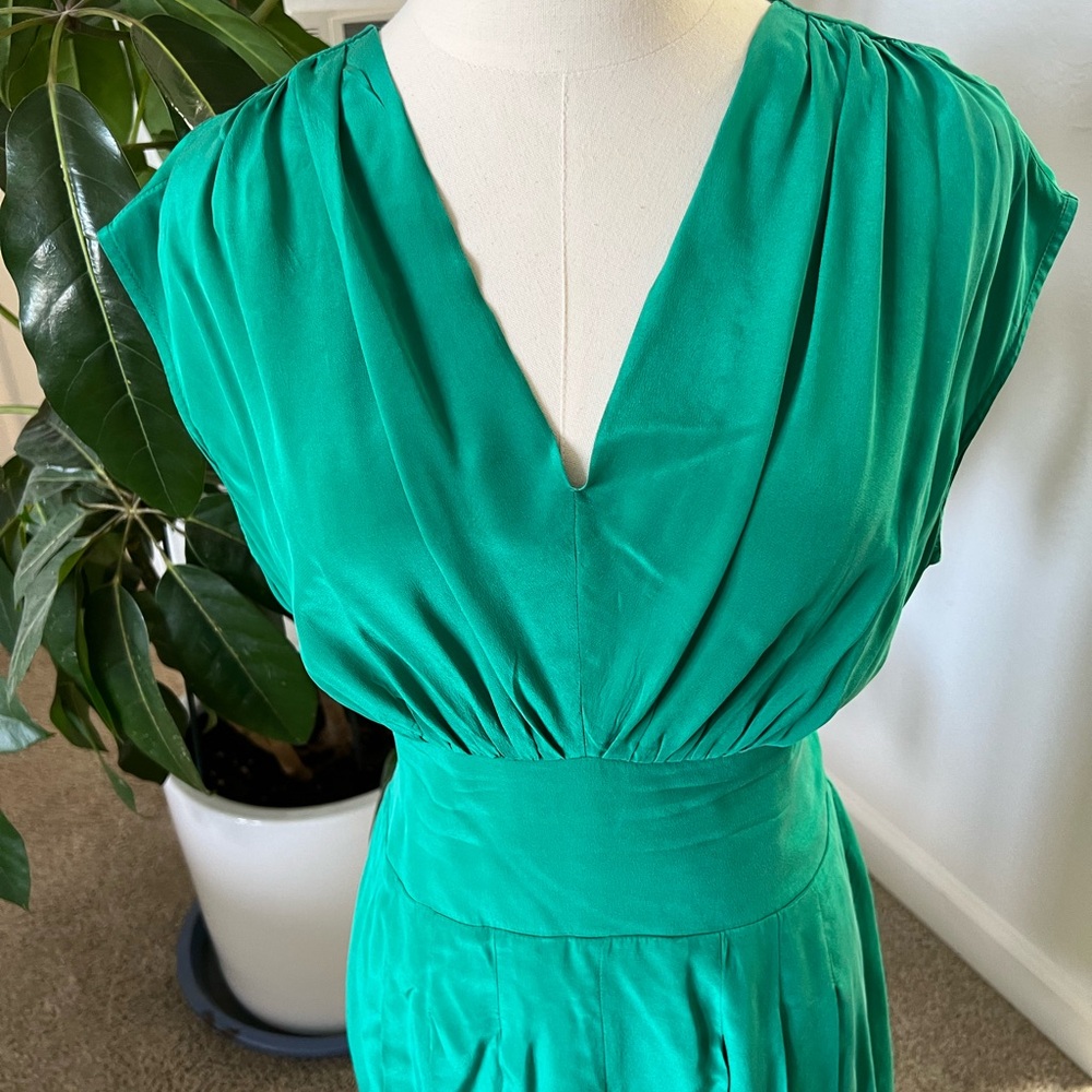 Anthropologie Lil 100% Silk Tie-Sash Green Cocktail Dress